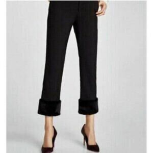 Zara Black Cropped Pants Faux Fur Womens Size M